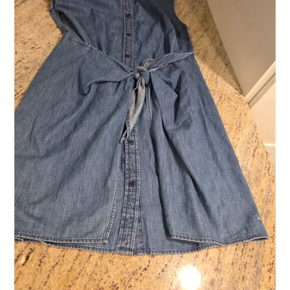Tommy Hilfiger Shirt Dress Sz L Chambray Denim Mini Sleeveless Tie Front Wrap - Picture 6 of 16